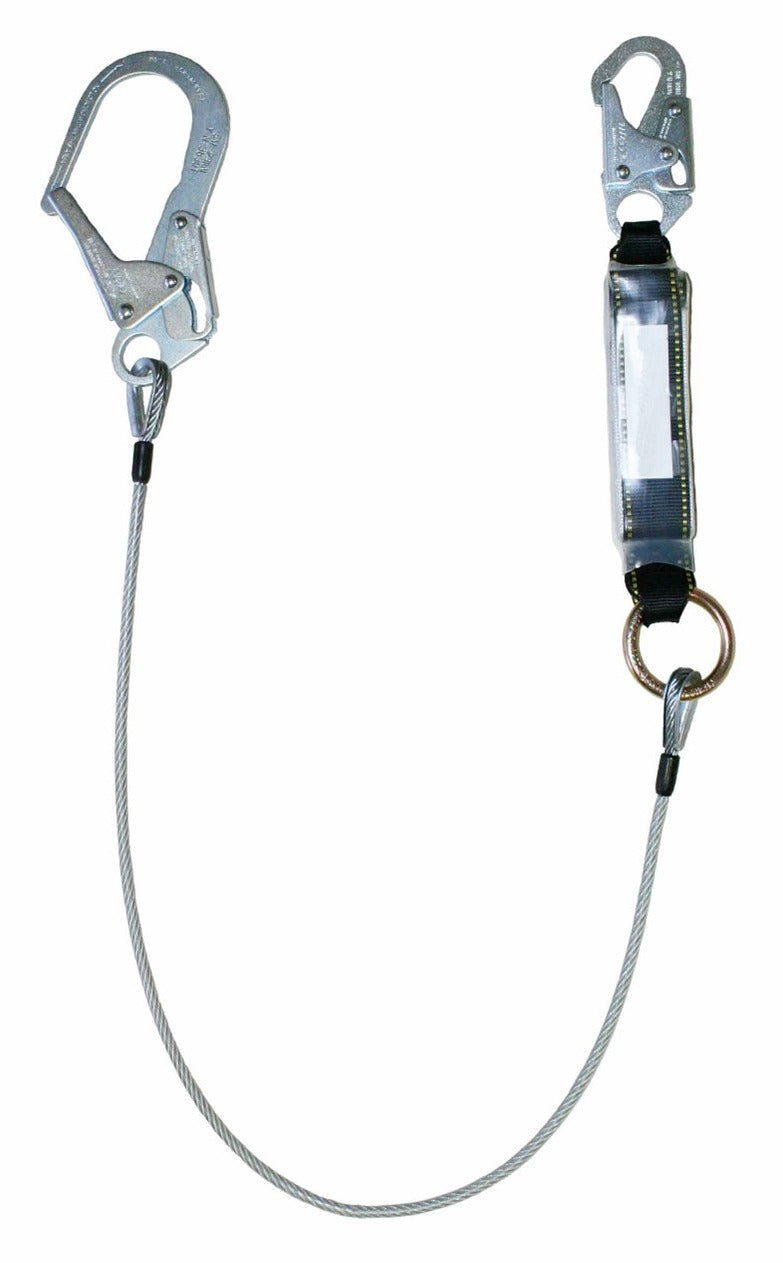 Safety Direct wire rope single leg energy-absorbing lanyard 310, snap and scaffold hook