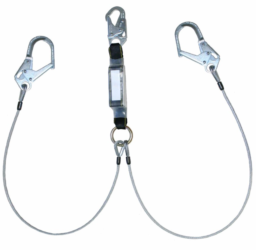 Safety Direct wire rope twin leg energy-absorbing lanyard 310, snap and ladder hooks