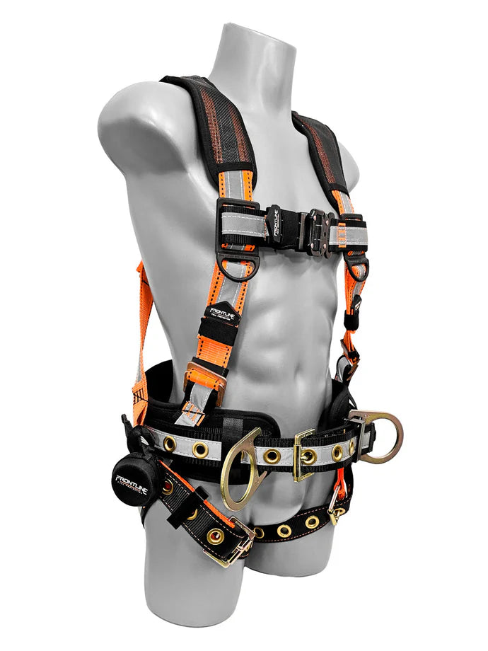Harnais de corps complet de construction réfléchissant Frontline 100RCTB Combat™ avec sangles de jambes à boucle ardillon et sangles anti-traumatisme | Haute visibilité | Canada