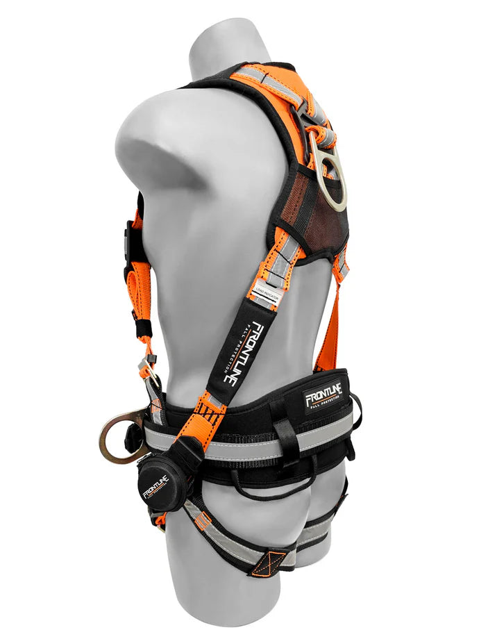 Harnais de corps complet de construction réfléchissant Frontline 100RCTB Combat™ avec sangles de jambes à boucle ardillon et sangles anti-traumatisme | Haute visibilité | Canada