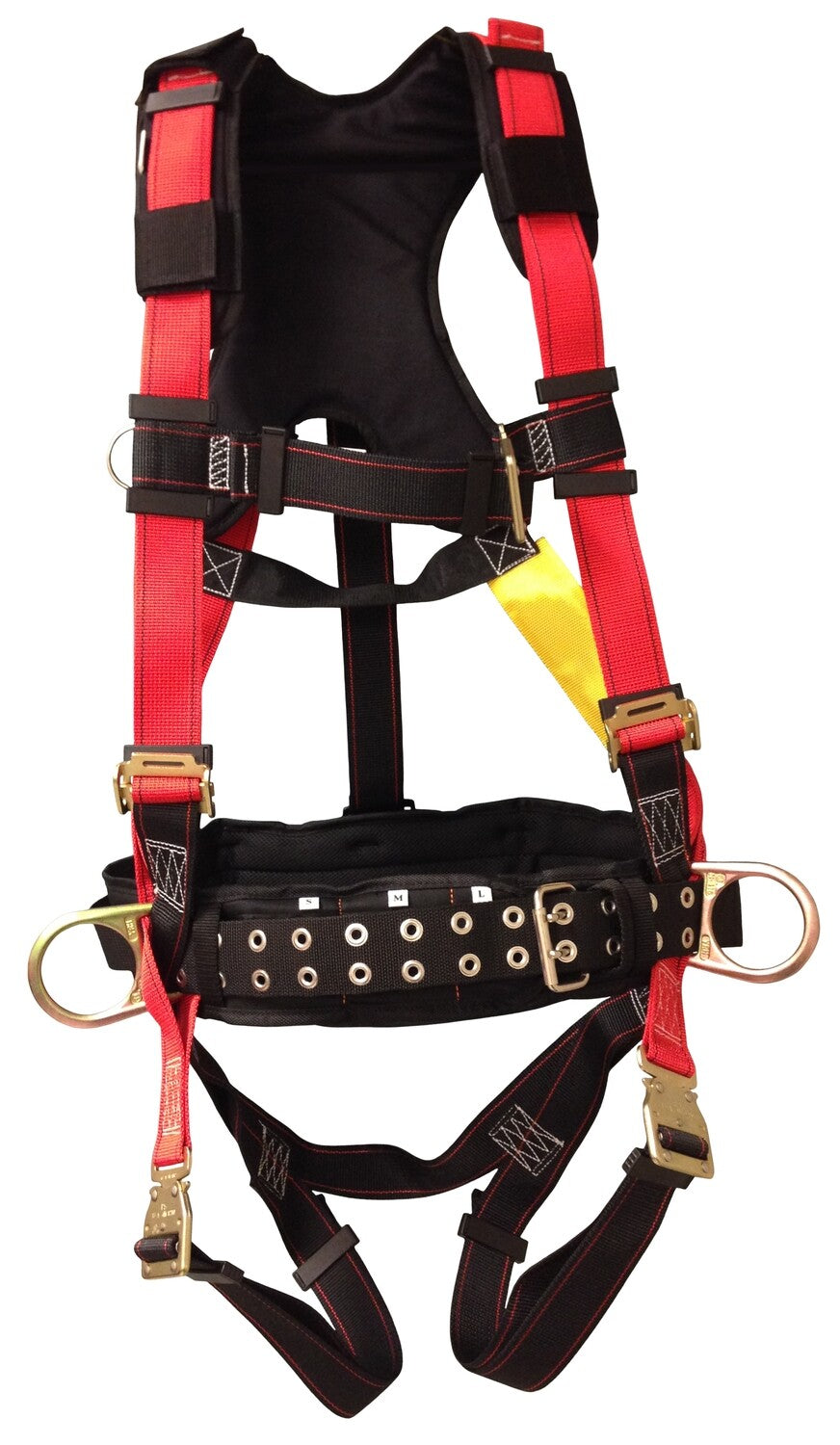 Safety Direct PROGUARD construction positioning harness with back and side D-rings, shoulder padding, and quick connect buckles — front view