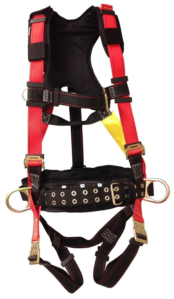 Safety Direct PROGUARD construction positioning harness with back and side D-rings, shoulder padding, and quick connect buckles — front view