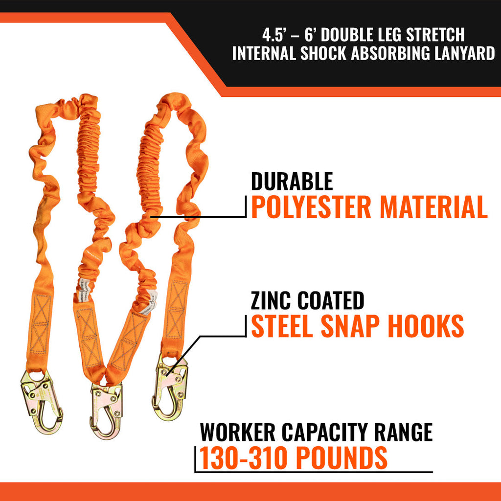 Malta Dynamics C5106 stretch double-leg lanyard with 3 snap hooks, features callout 1