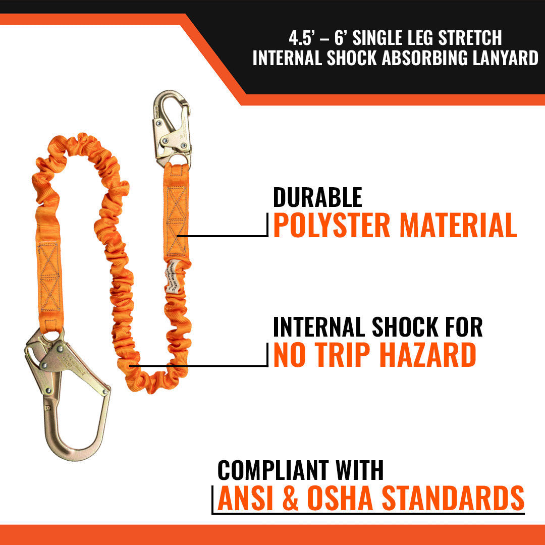 Malta Dynamics C5115 stretch single-leg lanyard with rebar hook, features callout 2