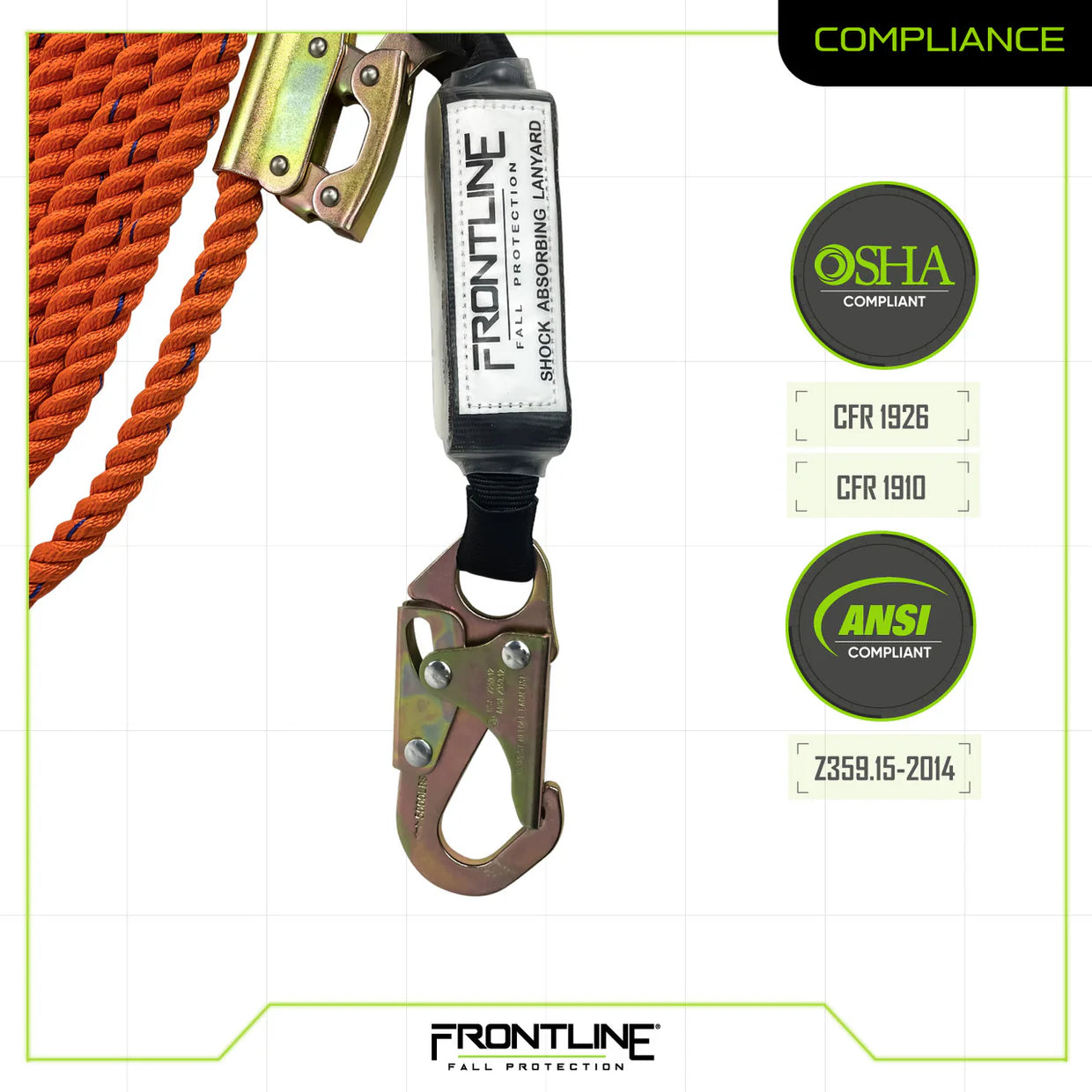 Kit de ligne de vie verticale Frontline VLPR3L avec antichute et amortisseur de choc – 15 m ou 30 m