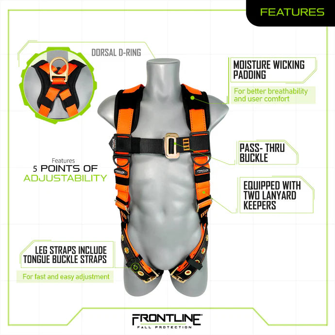 Harnais antichute complet Frontline 50VTB Combat™ Economy avec ceinture à boucles à ardillon | Conforme aux normes OSHA / ANSI | Canada