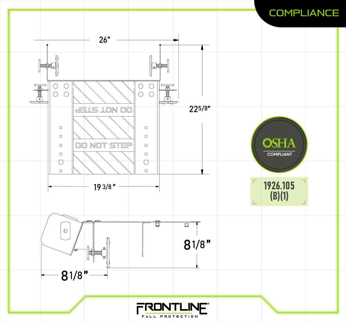 Frontline LAC12 spec sheet 3 of 3, OSHA 1926.1053 compliance