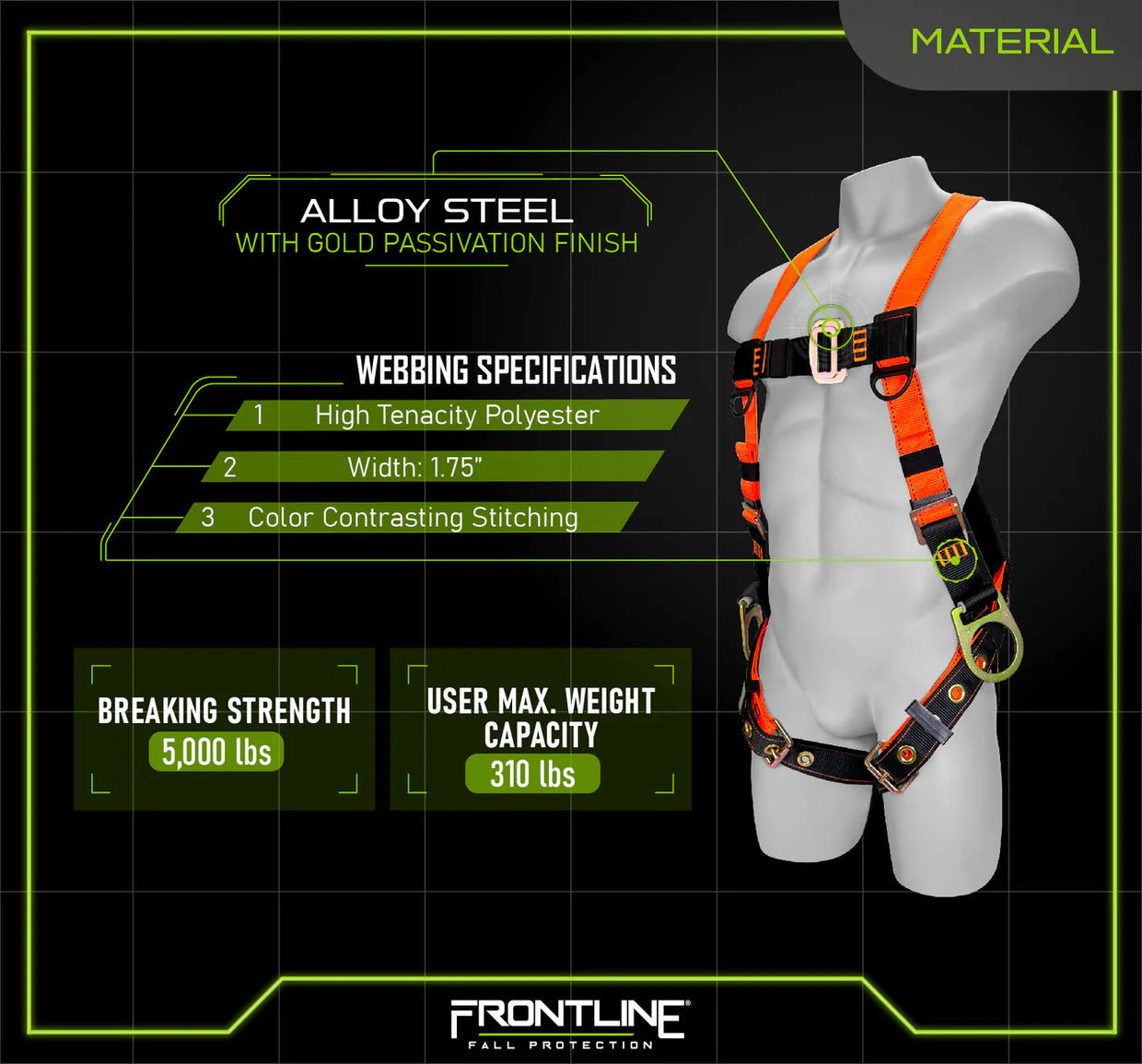 Harnais antichute Frontline 100VTB-UN-3D Combat™ Economy Series avec boucles à ardillon (uni) - Anneaux 3D
