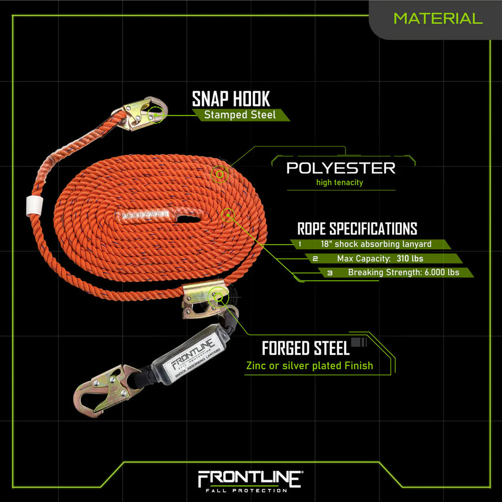 Kit de ligne de vie verticale Frontline VLPR3L avec antichute et amortisseur de choc – 15 m ou 30 m