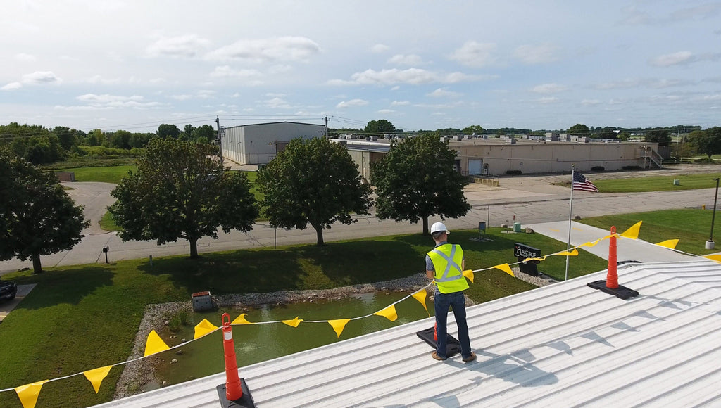 Malta Dynamics warning line kit in use on a jobsite