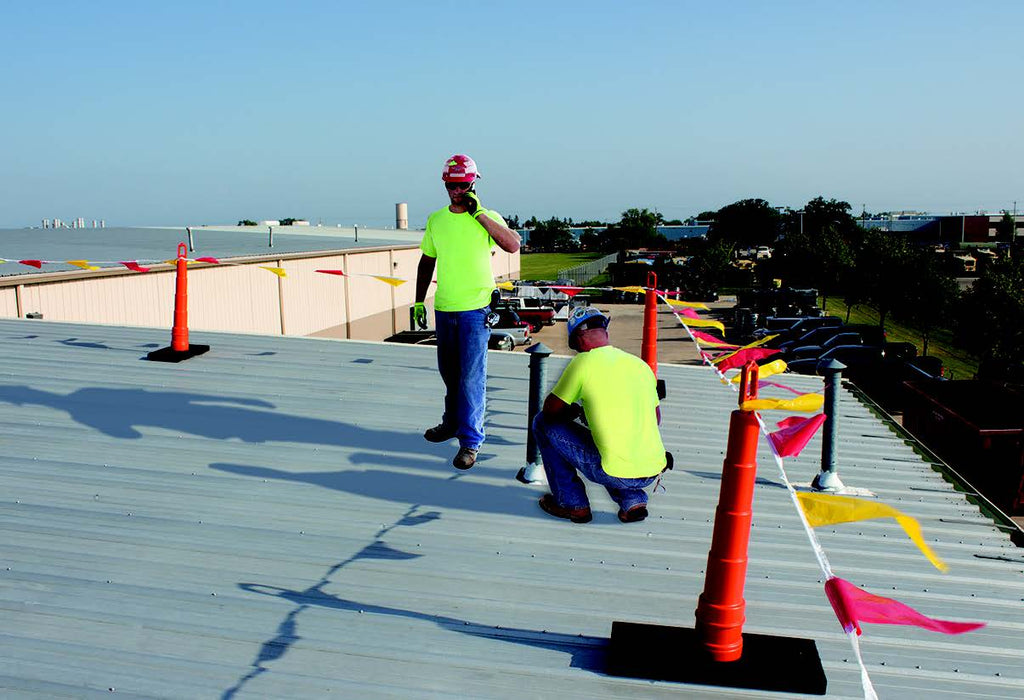 Malta Dynamics warning line kit set up on a flat roof