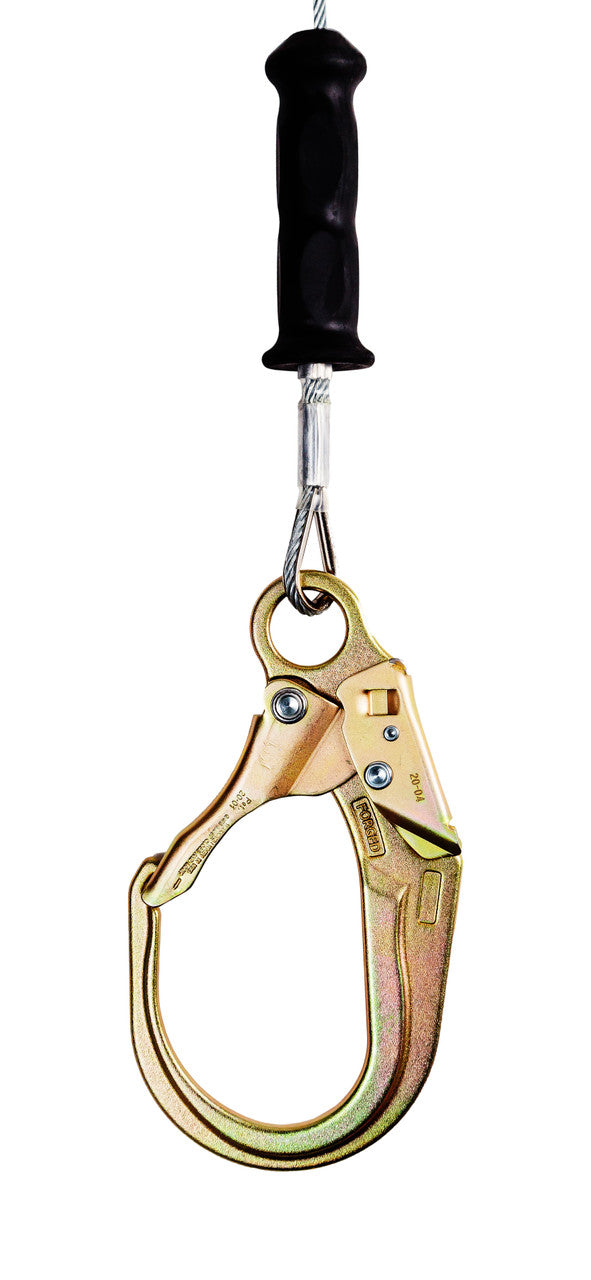 Frontline RPG081RLE 8 ft leading edge cable SRL, steel rebar hook close-up