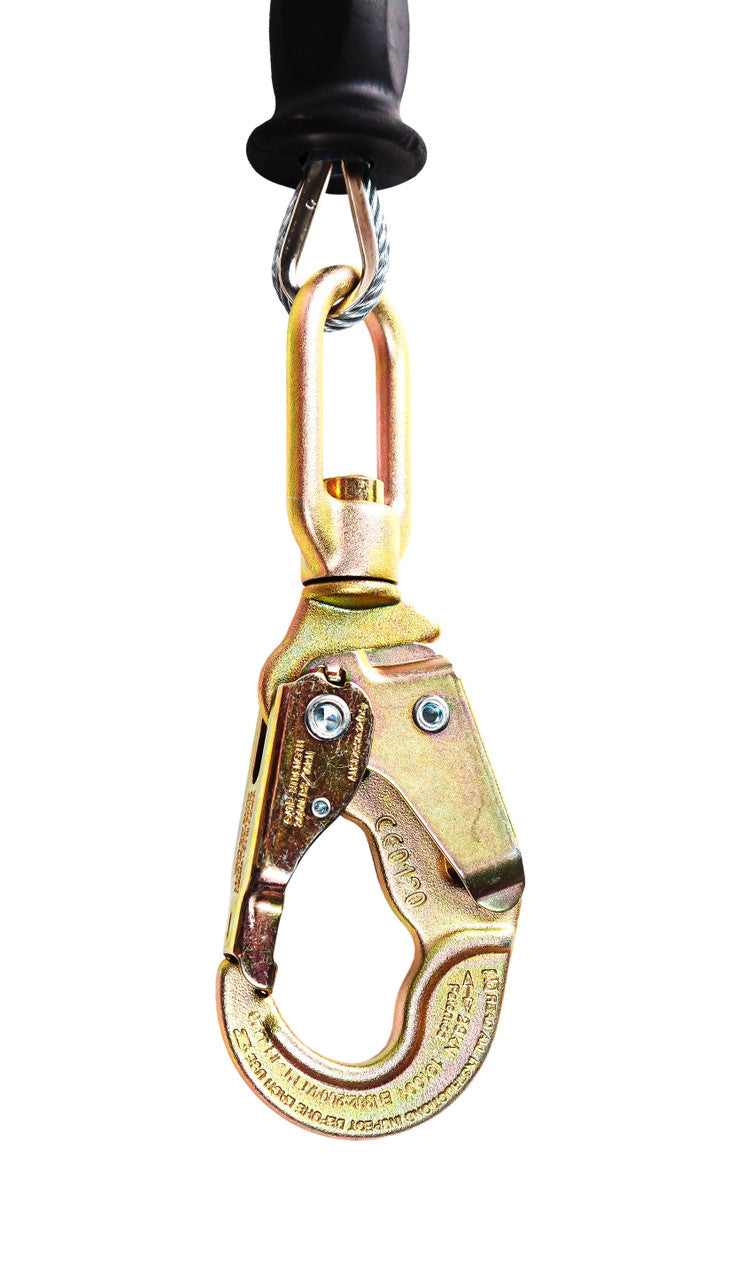 Frontline RPG081SLE 8 ft leading edge cable SRL, steel snap hook close-up