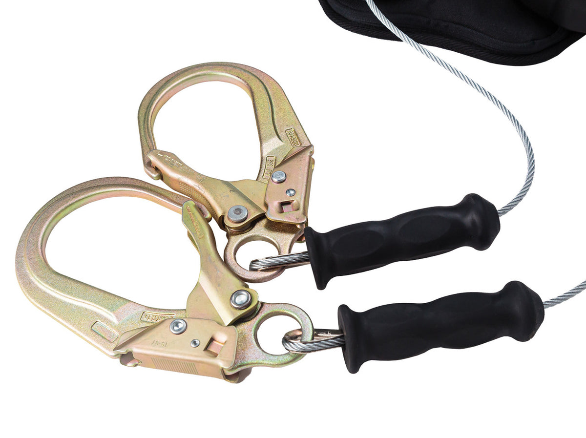 Frontline RPG082RLE 8 ft leading edge cable twin-leg SRL, steel rebar hooks close-up