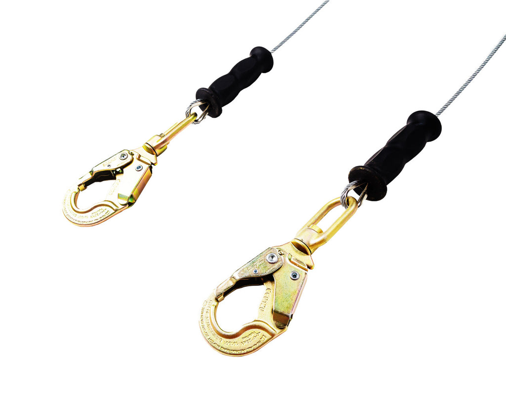 Frontline RPG082SLE 8 ft leading edge cable twin-leg SRL, steel snap hooks close-up