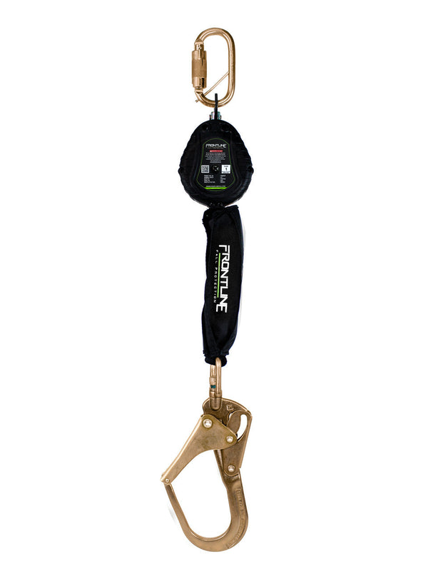 Frontline RPW061R 6 ft web single-leg SRL with steel rebar hook, front view
