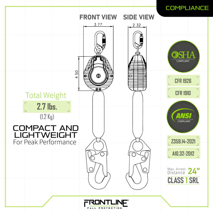 Kit antichute Frontline K100-RPW061S Combat™ Conformité | Harnais et antichute à rappel automatique 6 pi Canada