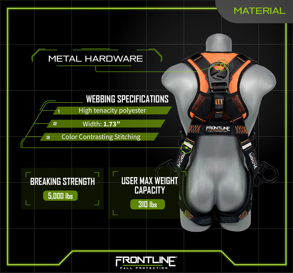 Harnais-gilet intégral de combat Frontline 105CFTB Combat™ — Anneaux en D avant et latéraux avec sangles anti-choc de suspension