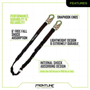 Frontline LIS61S Combat™ Longe simple de 1,8 m avec absorbeur de chocs intégré (extrémités à mousquetons)