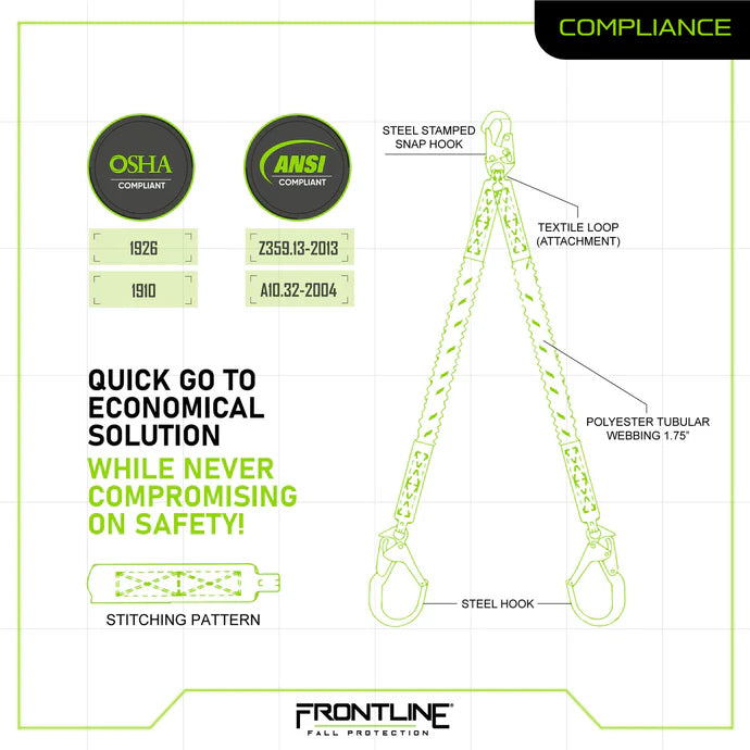 Kit de conformité Frontline K100-62R Combat™ - Harnais, longe double à mousqueton d'armature de 1,8 m et sac à cordon de serrage