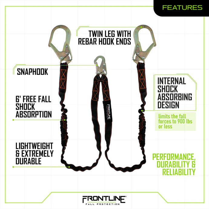 Kit de conformité Frontline K100-62R Combat™ - Harnais, longe double à mousqueton d'armature de 1,8 m et sac à cordon de serrage
