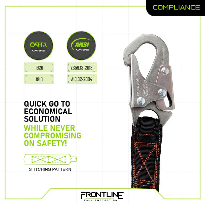 Longe double antichoc Frontline LIS62S Combat™ 6' avec mousqueton | ANSI Z359.13 | Canada