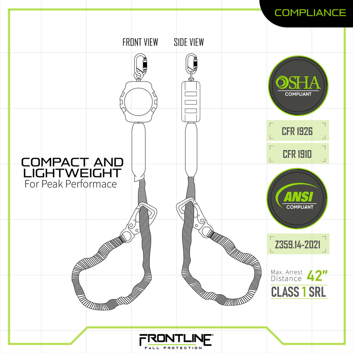 Frontline RPA092TB tie-back twin leg SRL compliance chart