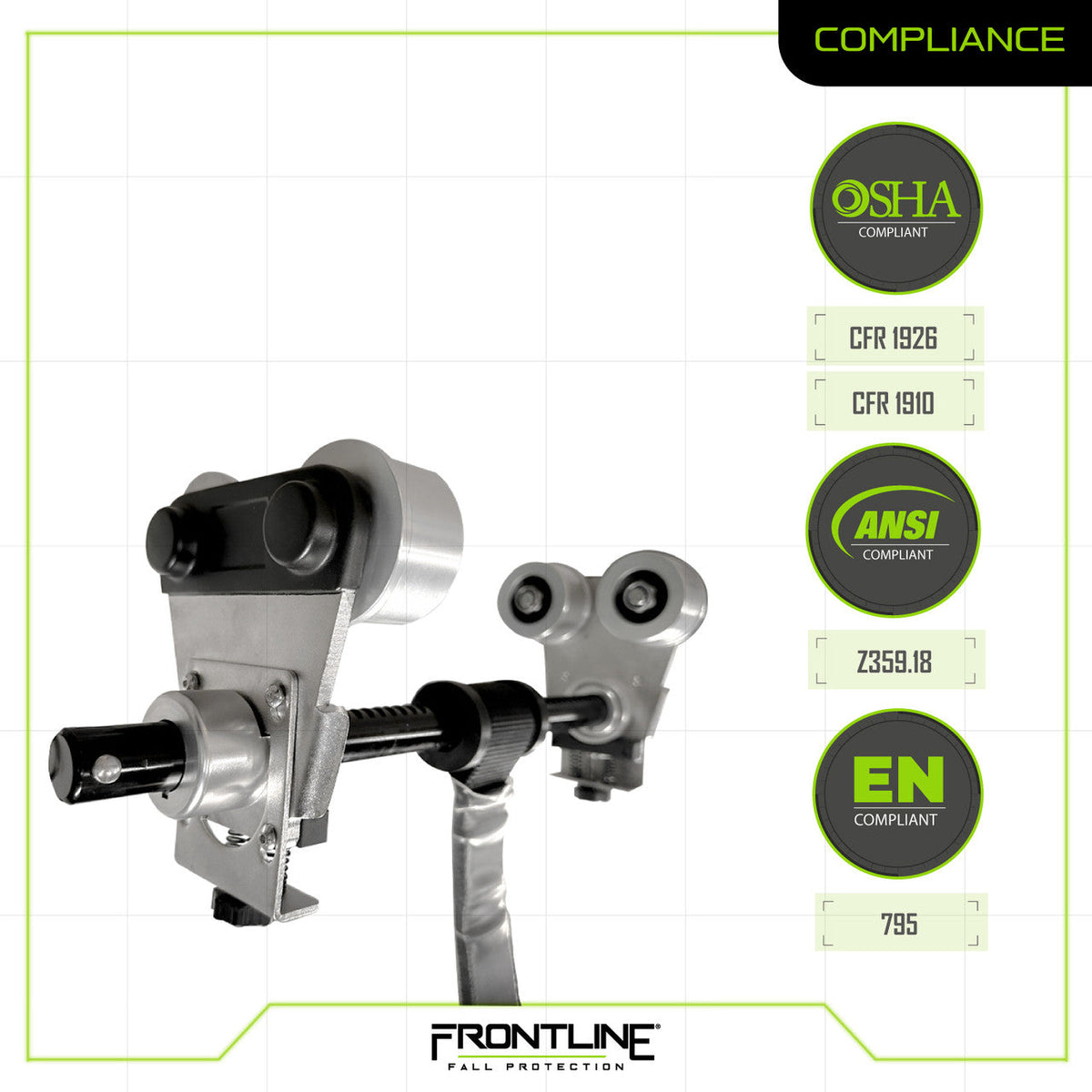 Frontline ST10HTK compliance sheet, ANSI Z359.18, OSHA and EN 795
