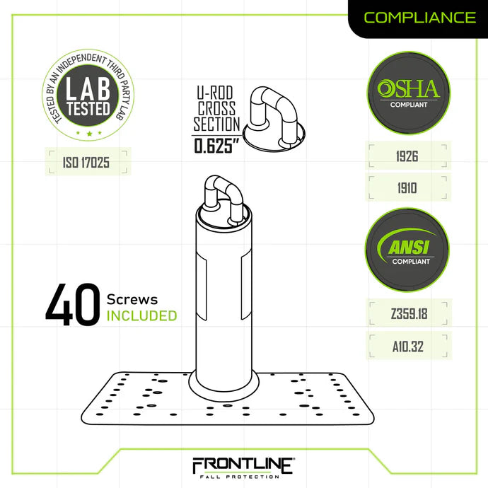 Product diagram with compliance labels and specifications on a white background