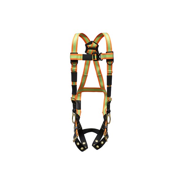 Super Anchor TB3-6067 hi-viz tongue buckle harness with 3 D-rings, front view