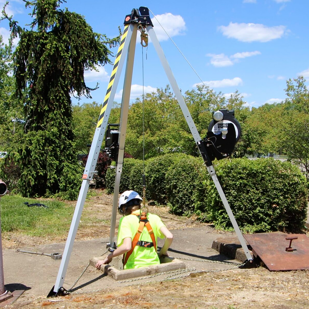 Malta Dynamics R3000 rescue tripod set up over a confined space