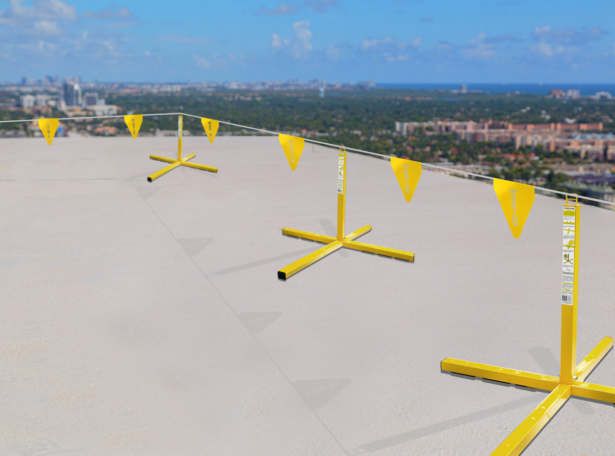 Frontline WLS16 warning line set up on a flat roof
