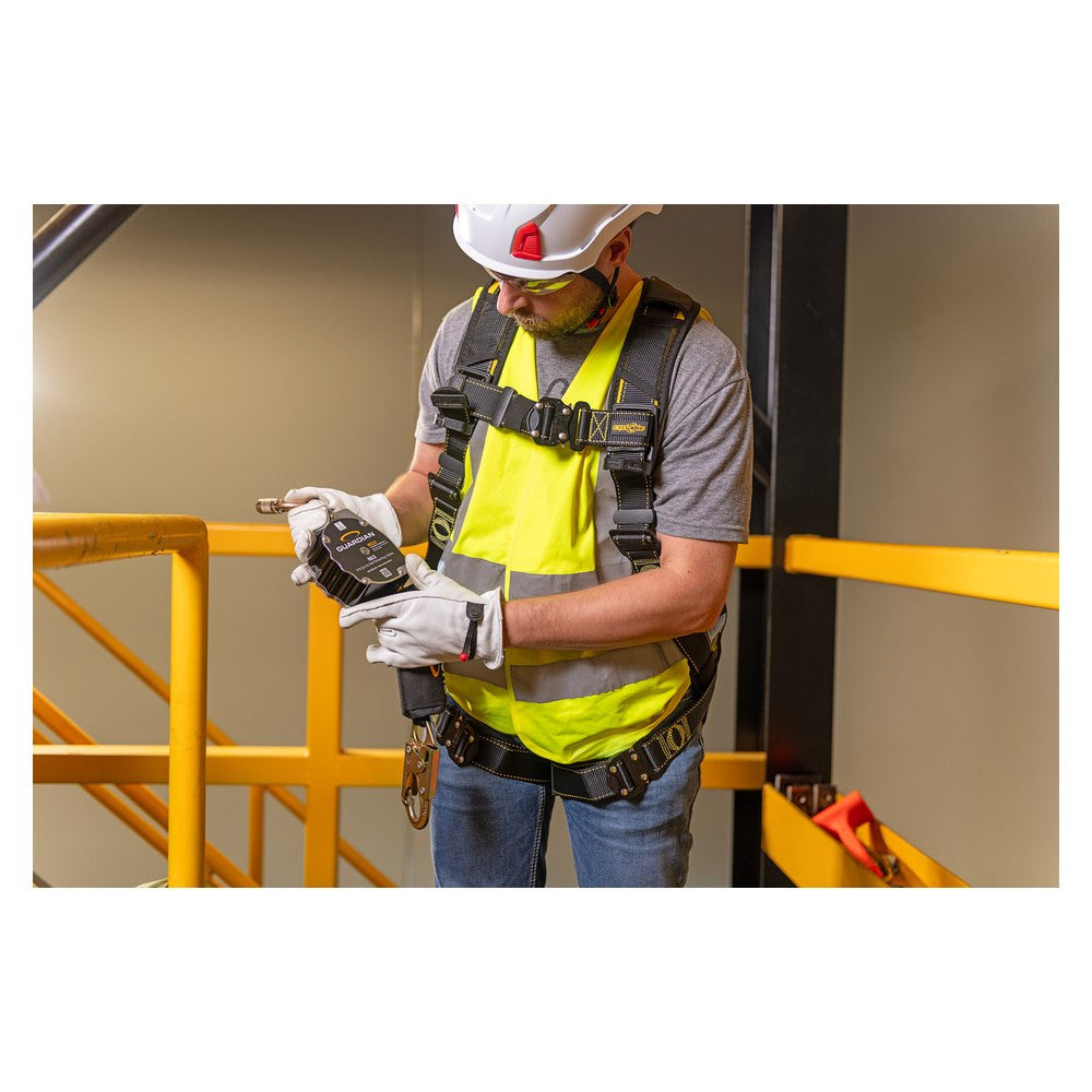 Guardian 10900 Halo self-retracting lifeline, inspecting the label