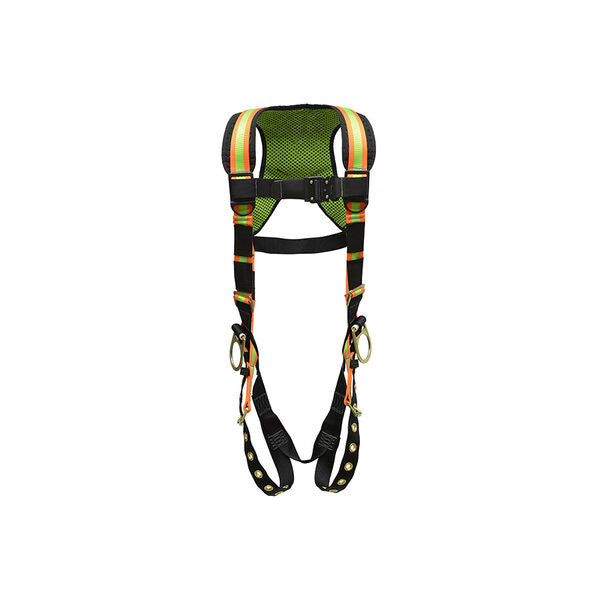 Super Anchor TB3-6070 hi-viz 3 D-ring tongue buckle harness, front view